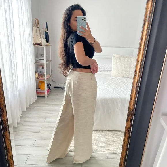 ZARA Cream Wide-Leg Pants - Picture 4 of 8